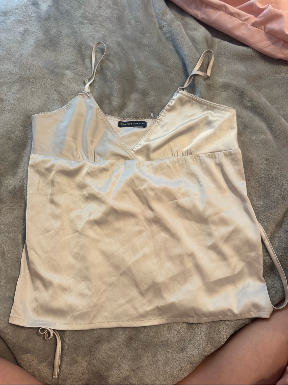 Brandy Melville Cream Satin V-Neck Camisole